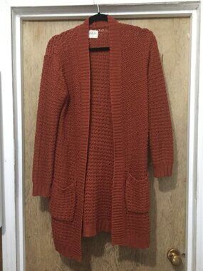 Sienna Sky long open front cardigan rust copper in color size medium 19 P2P